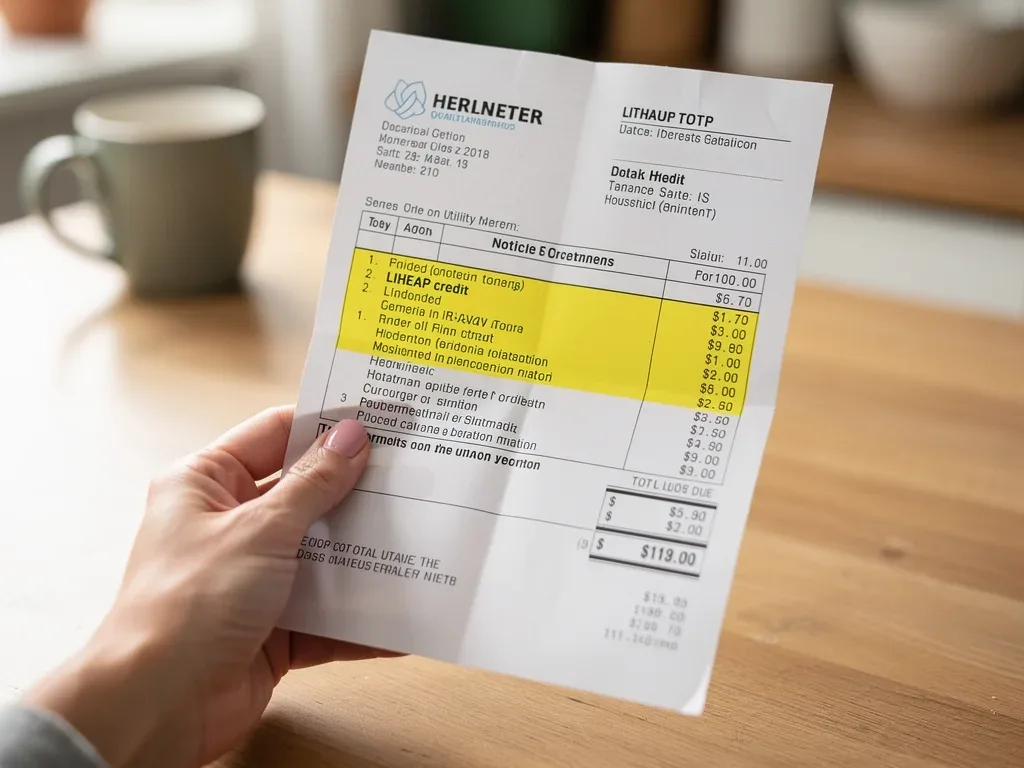 Utility bill showing LIHEAP credit reducing total amount due