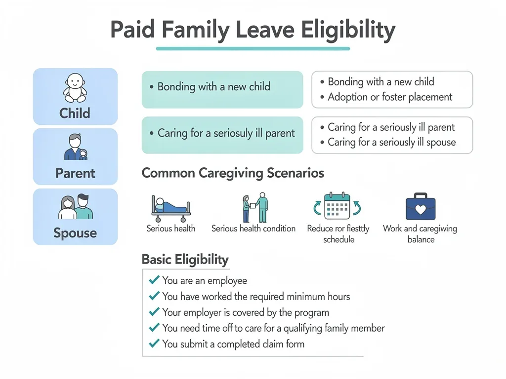Illustration explaining eligibility requirements for family and medical leave